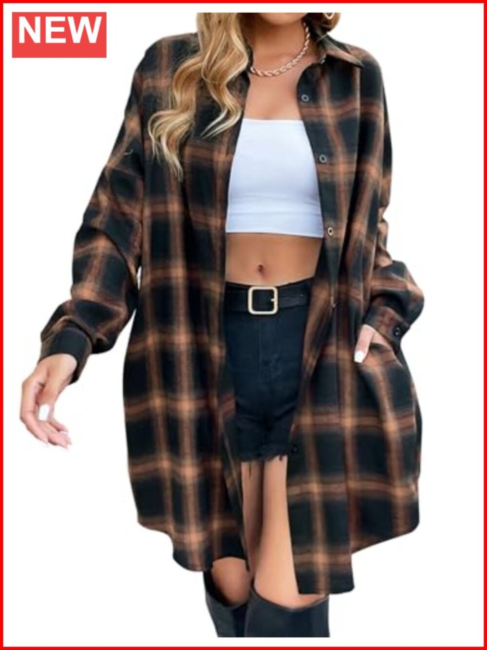 Women's Flannel Shirt Long Sleeve Button Down Jacket Buffalo Plaid Shacket